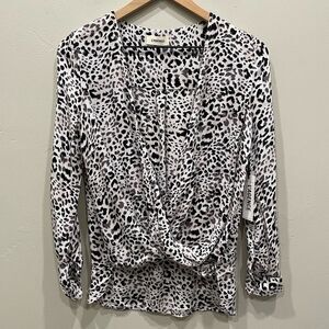 NWT L'AGENCE White Leopard Print Faux Wrap Blouse
